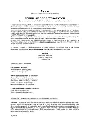 Droit de rétractation Socobois - Annexe