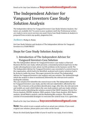 The Independent Adviser For Vanguard Investors Case Study Solution Analysis