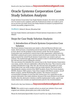 Calaméo - Oracle Systems Corporation Case Study Solution Analysis