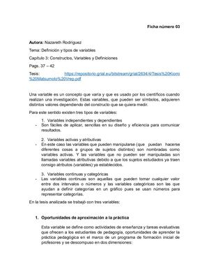 Ficha De Resumen 03 Definición Y Tipos De Variables