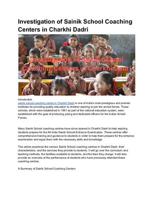 Sainik School Coaching Centre In Charkhi Dadri
