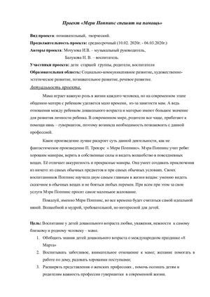 Паспорт проекта "Мери Поппинс спешит на помощь"