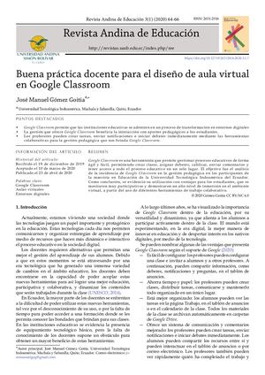 El Uso De Google Classroom En El Diseño De Una Aula Virtual