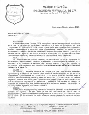 Marque Compañía En Seguridad Privada S A. de C V.