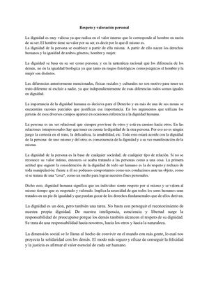 Respeto Y Valoración Personal