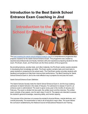 Best Coaching For Sainik School Entrance Exam In Jind