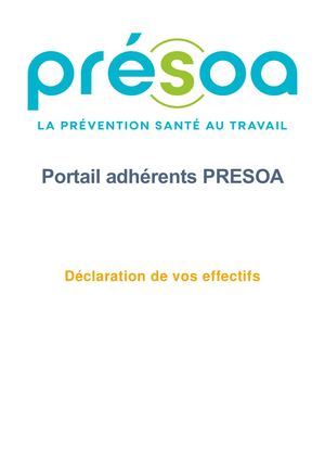 Declaration Des Effectifs Portail Adhérents Presoa