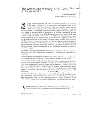 Arne Bialuschewski. The Golden Age of Piracy, 1695-1725: a reassessment