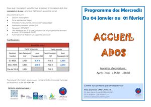 Programmes des activités du centre social de Beaubreuil
