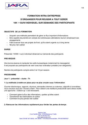 Programme Formation S'organiser Pour Réussir À Tout Gérer