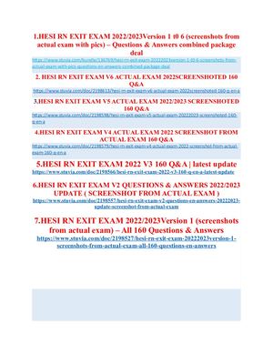 HESI RN EXIT EXAM 2022/2023Version 1 to   6 (screenshots from actual exam)