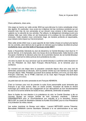 Mot du nouveau Président aux adhérents (2023-01)