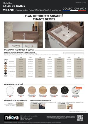 NÉOVA Fiche MILANO PLAN DE TOILETTE STRATIFIÉ CHANTS DROITS