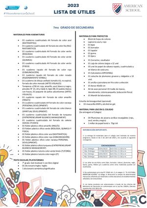 Lista de útiles Nivel Secundaria 2023 (EBR)