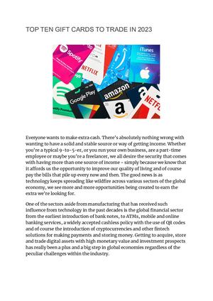 TOP TEN GIFT CARDS TO TRADE IN 2023