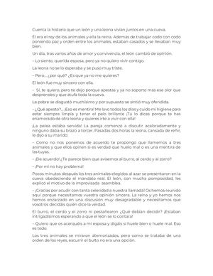 Cuenta La Historia Que Un León Y Una Leona Vivían Juntos En Una Cueva