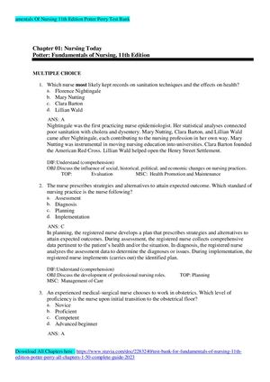 Fundamentals Of Nursing 11th Edition Potter Perry Test Bank