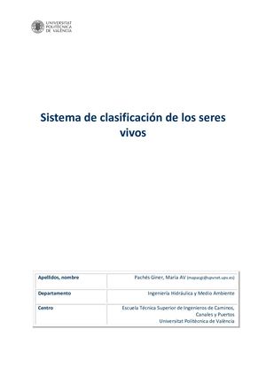 Pachés Sistema De Clasificación De Los Seres Vivos
