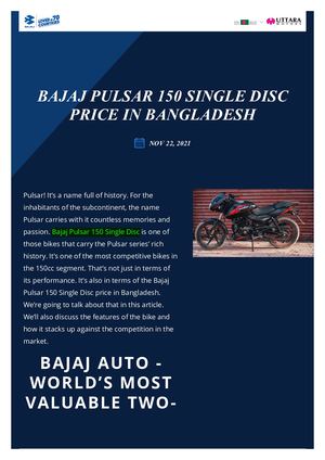 Bajaj Pulsar 150 Single Disc Price In Bangladesh