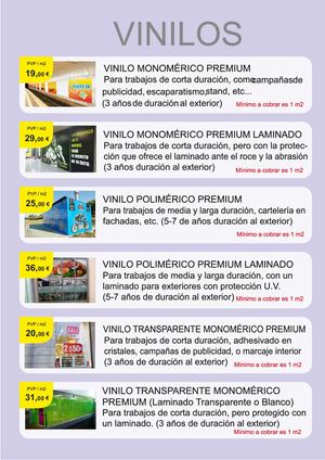 Tarifa Vinilos 2023 Imprenta Almanzora