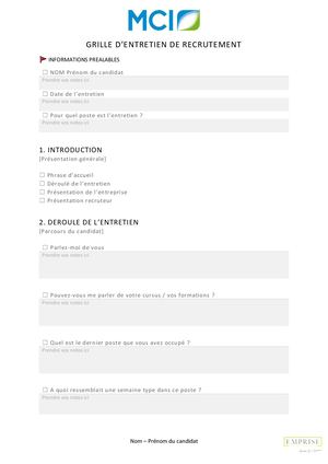 Grille D'entretien De Recrutement MCI
