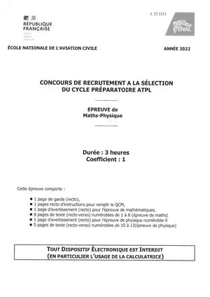 Annales Concours ATPL 2022