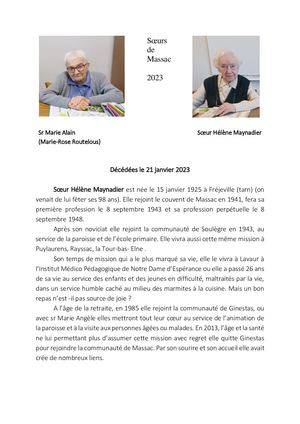 Hélène et Marie Alain Sœurs de Massac