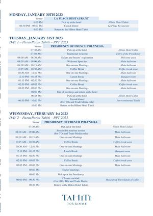 Parau Parau Tahiti - PPT 2023 Program TOs