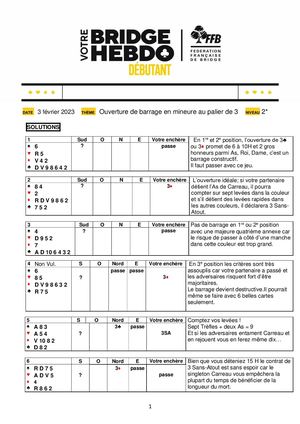 49. Solution Votre Bridge Hebdo Débutant 03 02 2023