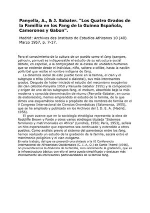 Los Cuatro Grados De La Familia En Los Fang, Por A. Panyella & J. Sabater, In Idea Num. 10, 1957