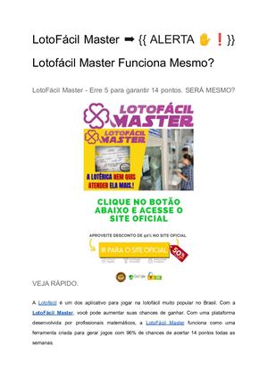 Lotofácil Master Funciona? {ALERTA✋❗️} Loto Fácil Master Erre 5 Para Garantir 14 Pontos (2)