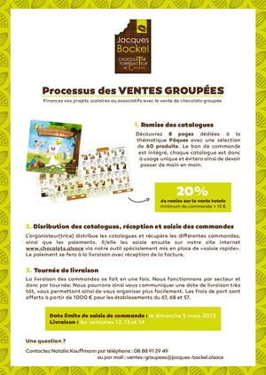 processus Ventes Groupées Chocoloat Paques 2023 Jacques Bockel strasbourg