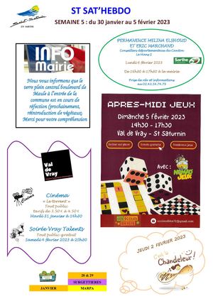 Semaine 5 Du 30 Janvier Au 5 Février 2023