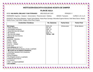 Mallas Y Plan De Aula Primer Periodo Transición 2023