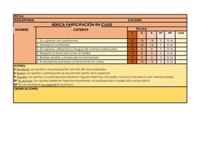 Rúbrica Participación En Clase