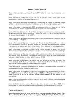 Adresse à La CEC Et Au CCN2