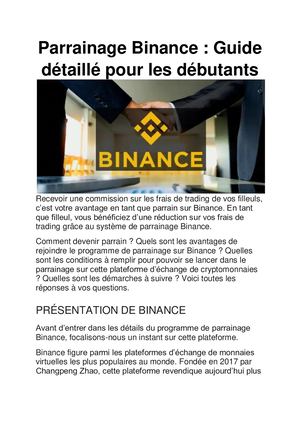 Parrainage binance : Guide détaillé pour les débutants