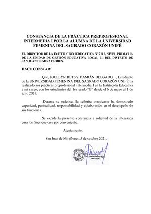 Constancia De Práctica Intermedia I