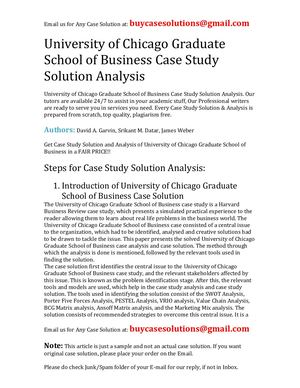 University Of Chicago Graduate School Of Business Case Study Solution Analysis
