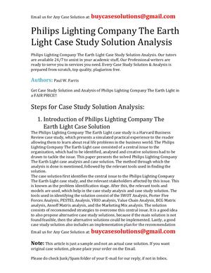 Philips Lighting Company The Earth Light Case Study Solution Analysis