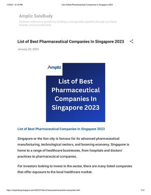 List Of Best Pharmaceutical Companies In Singapore 2023