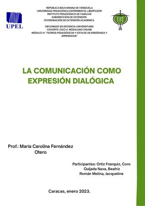 La Comunicación Como Expresión Dialógica