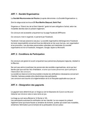 Règlement Jeu Concours