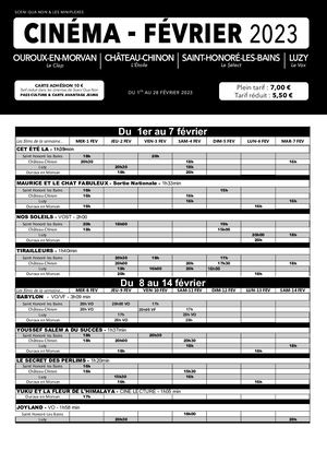 Programmation cinéma (Morvan) - Février 2023