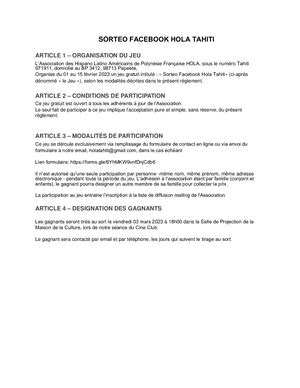 Reglement Sorteo Facebook Hola Tahiti