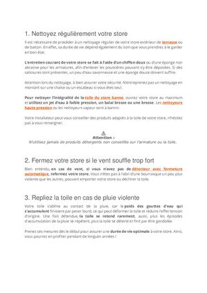 Guide Entretien Store Bannes