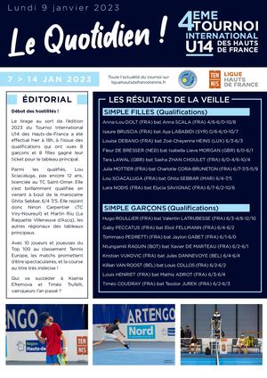 Quotidien Du 4ème Tournoi International U14 Des Hauts De France - Lundi 9 Janvier