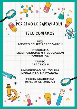 A4 Portada Carátula Proyecto Ciencias Química Doodle Verde Y Blanco