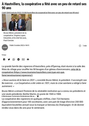 L'UNION À Hautvillers, la coopérative a fêté avec un peu de retard ses 90 ans 08/10/2022