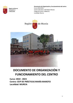 Documento De Organización Y Funcionamiento De Centro 22 23